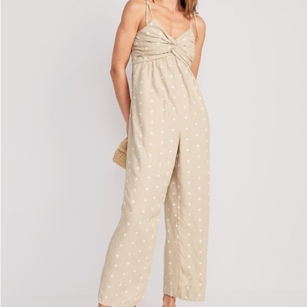 Old Navy Dots Tie-Shoulder Cropped Twist-Front Smocked Jumpsuit